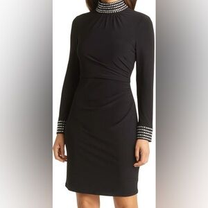 NWT Nordstrom Eliza J Black Long Sleeve Dress  Embellished Jeweled Collar Cuffs